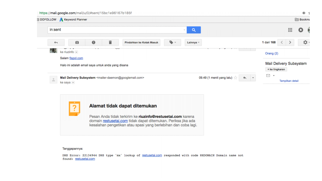 Email gagal dan tidak terkirim