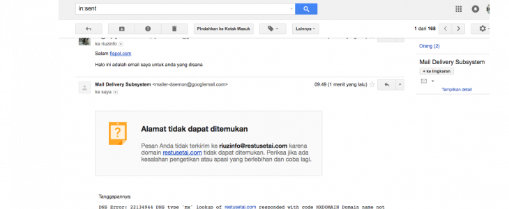 Email gagal dan tidak terkirim