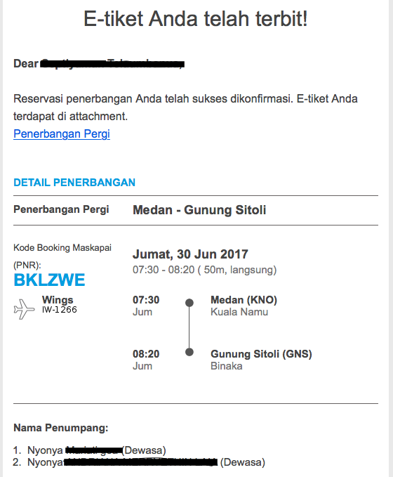 Contoh e-tiket pesawat traveloka