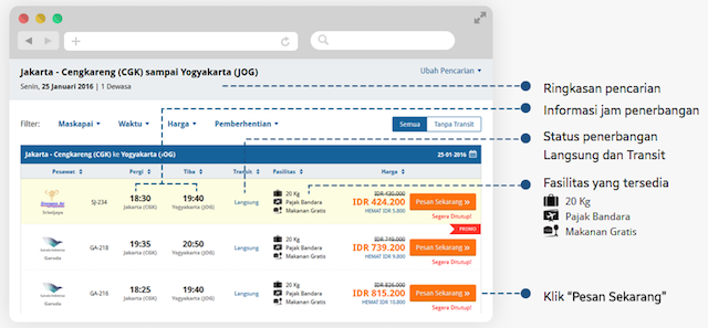 Memilih jadwal penerbangan tiket.com