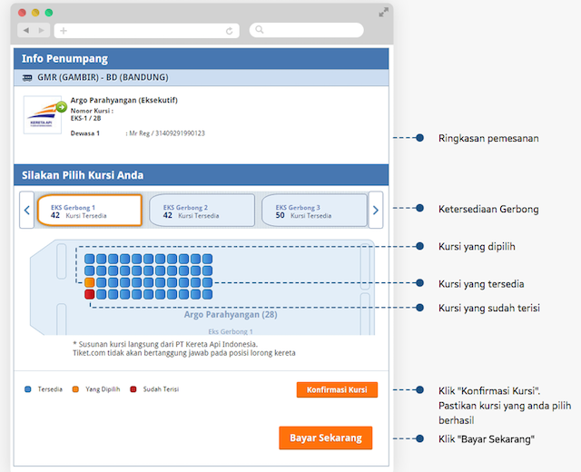Memilih posisi kursi tiket.com