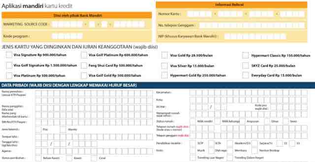 Formulir Aplikasi Pengajuan Kartu Kredit Mandiri