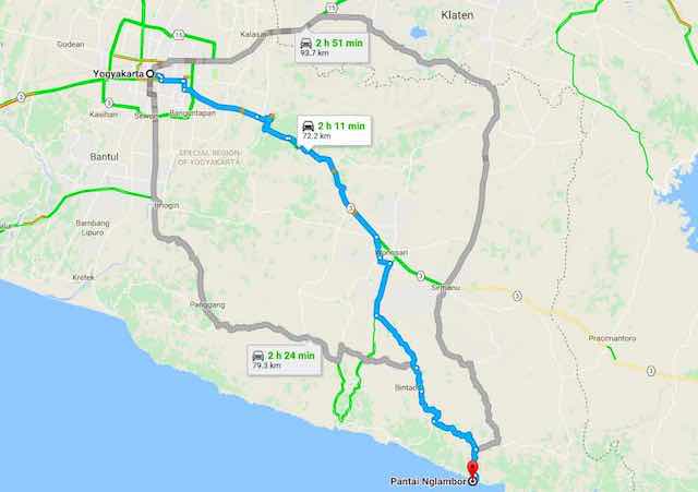 Rute Navigasi ke Pantai Nglambor dari Yogyakarta